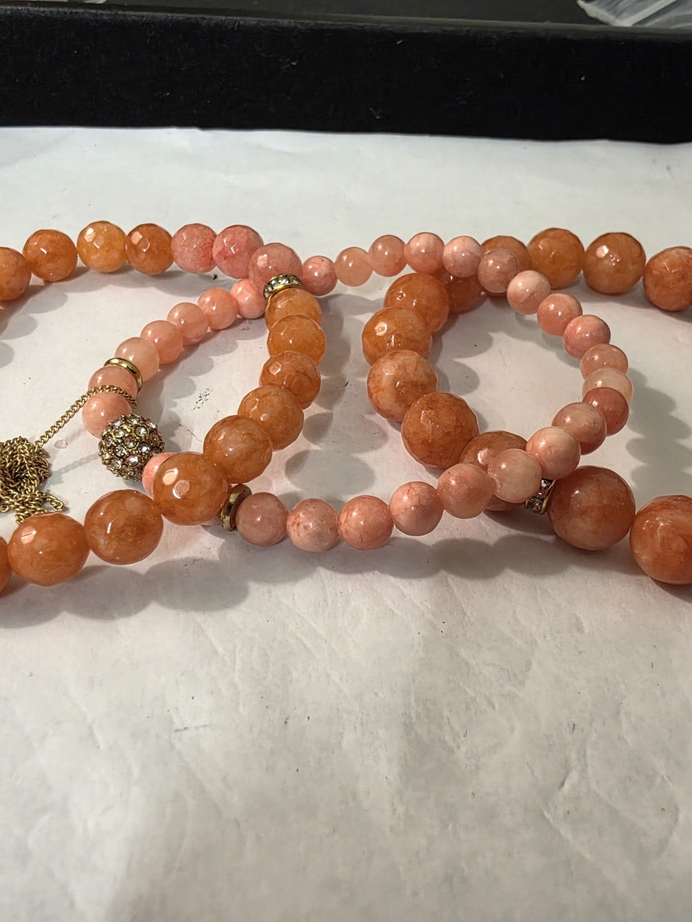 Coral and Peach Beaded Stretch Bracelets - Set of 3 214
